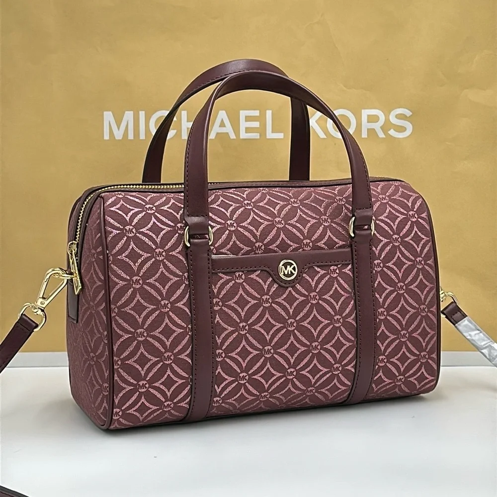 MICHAEL KORS JST TRAVEL MEDIUM DUFFLE SATCHEL SHOULDER CROSSBODY BAG MK OXBLOOD